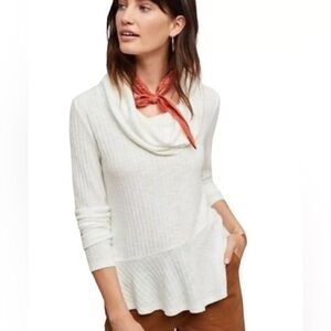 Maeve by Anthropologie Winterscape Cowl Neck Peplum Sweater - White Medium